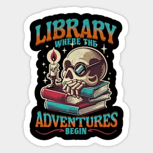 Library Adventures Begin Skull Bookworm Reader Book Lover Sticker